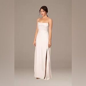 Rosabel Cowl Neck Satin Gown with Spaghetti Straps